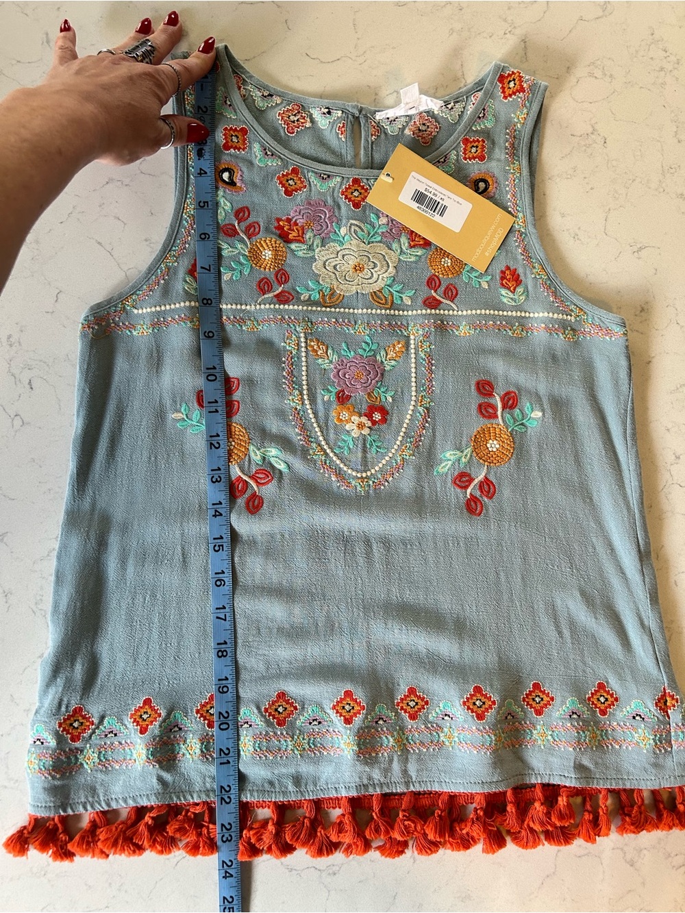 NWT THML The Waylon Tassel Embroidered Tank Top Boho Sleeveless - Picture 12 of 14